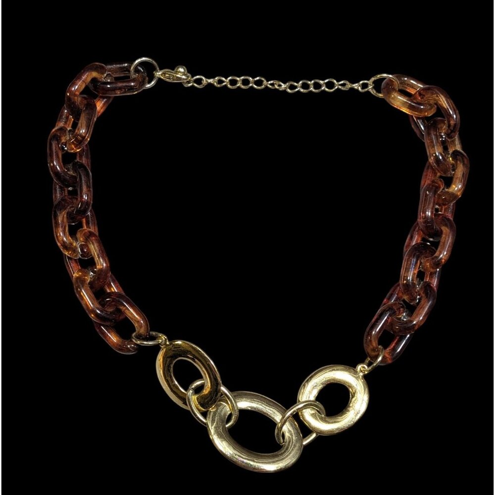 90s Style Tortoise And Gold Tone Chunky Link Necklace